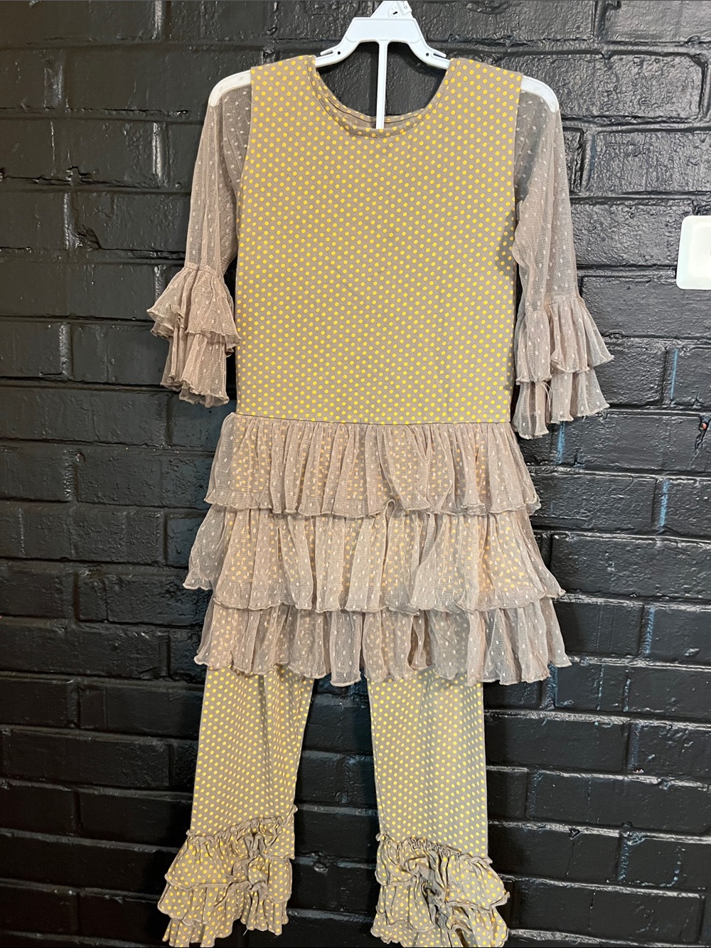 Matilda Jane Yellow and Beige Polka Dot Ruffle  Set